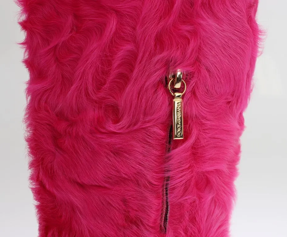 Elegant Pink Lambskin Fur Boots