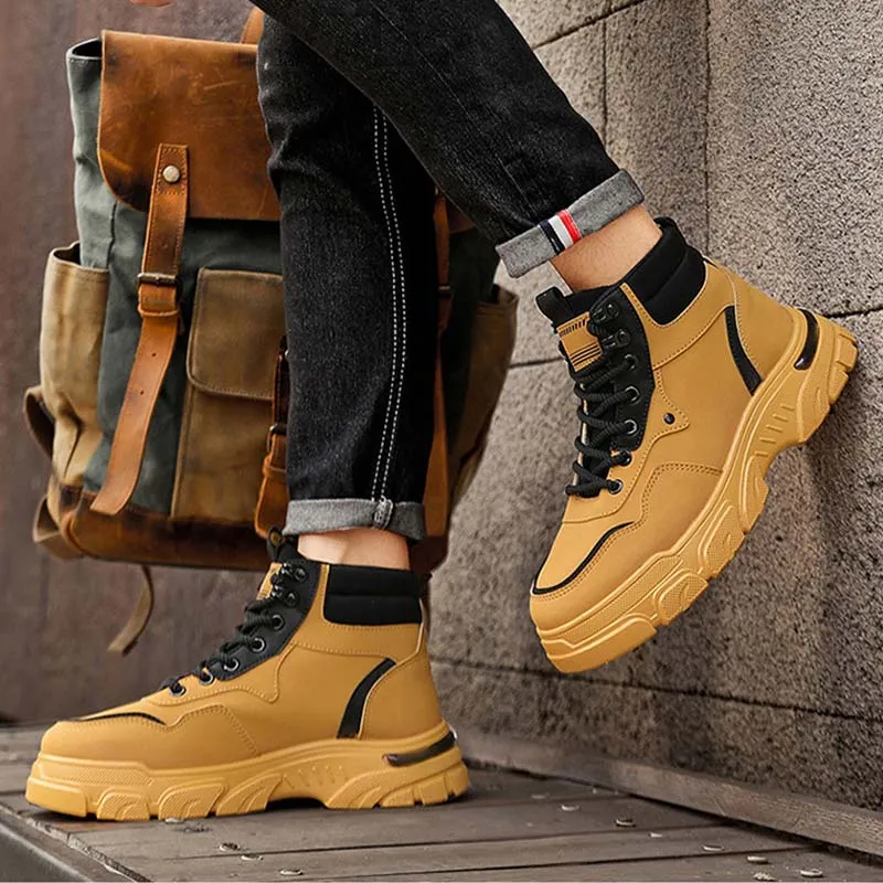 Mens Trendy Breathable Non-Slip Faux Leather Boots