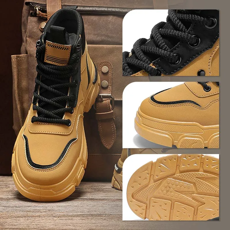 Mens Trendy Breathable Non-Slip Faux Leather Boots