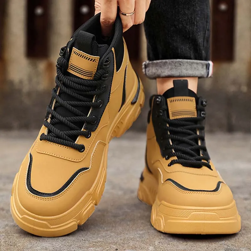Mens Trendy Breathable Non-Slip Faux Leather Boots