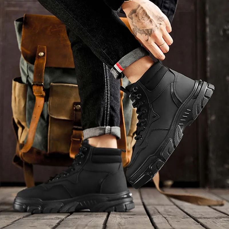 Mens Trendy Breathable Non-Slip Faux Leather Boots