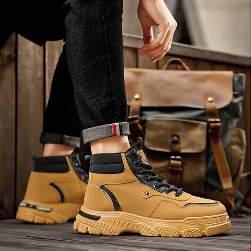Mens Trendy Breathable Non-Slip Faux Leather Boots