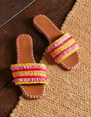 Raffia Flat Sandals-Formica Pink