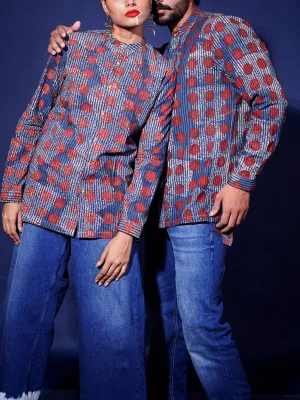 UnisexCotton Handprinted Ajrakh Allover Reliable Kurta Shirt